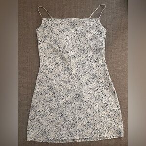 Blue & White Patterned Spaghetti Strap Mini Dress